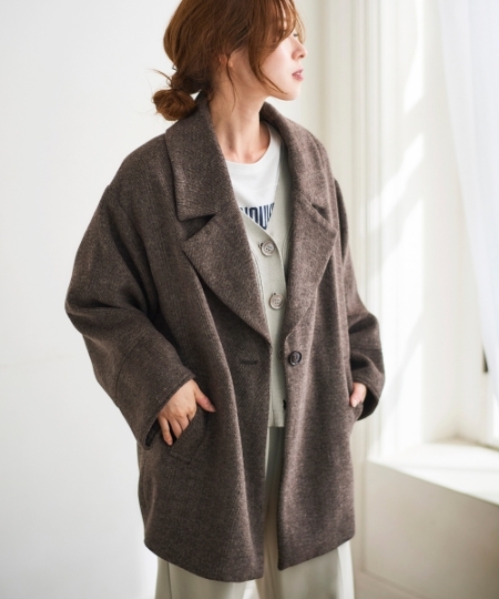 WEB限定アイテム》ヘリンボーンミドルコート/le.coeur blanc(ルクール