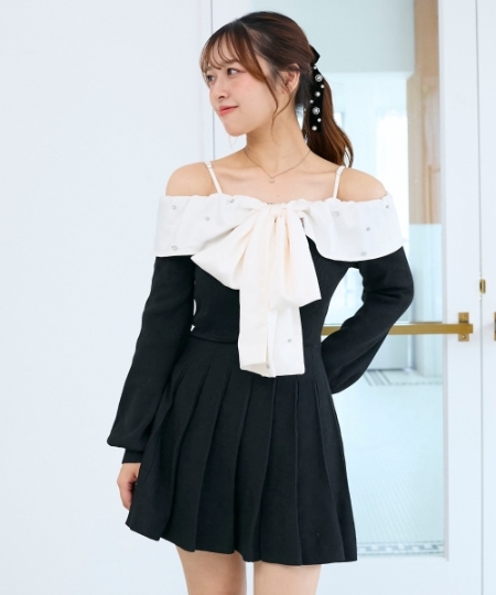 フロントビッグリボンニットミニワンピ/MAJESTIC LEGON