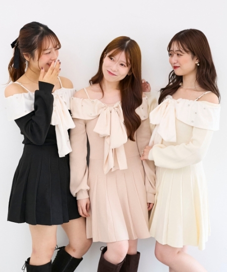 フロントビッグリボンニットミニワンピ/MAJESTIC LEGON