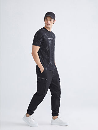 XSIDE Siyah Standart Kalıp Gabardin Erkek Kargo Pantolon