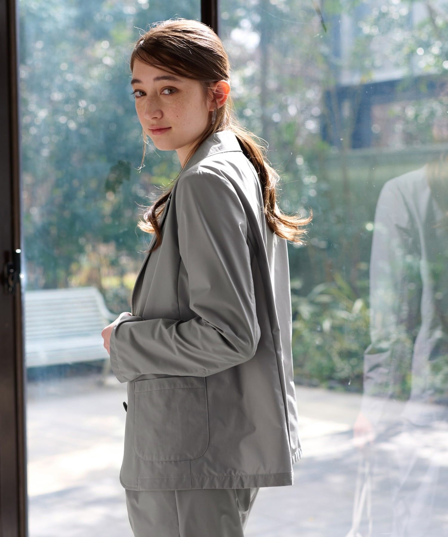 撥水 洗える 接触冷感 のびのび】テーラードジャケット【セットアップ