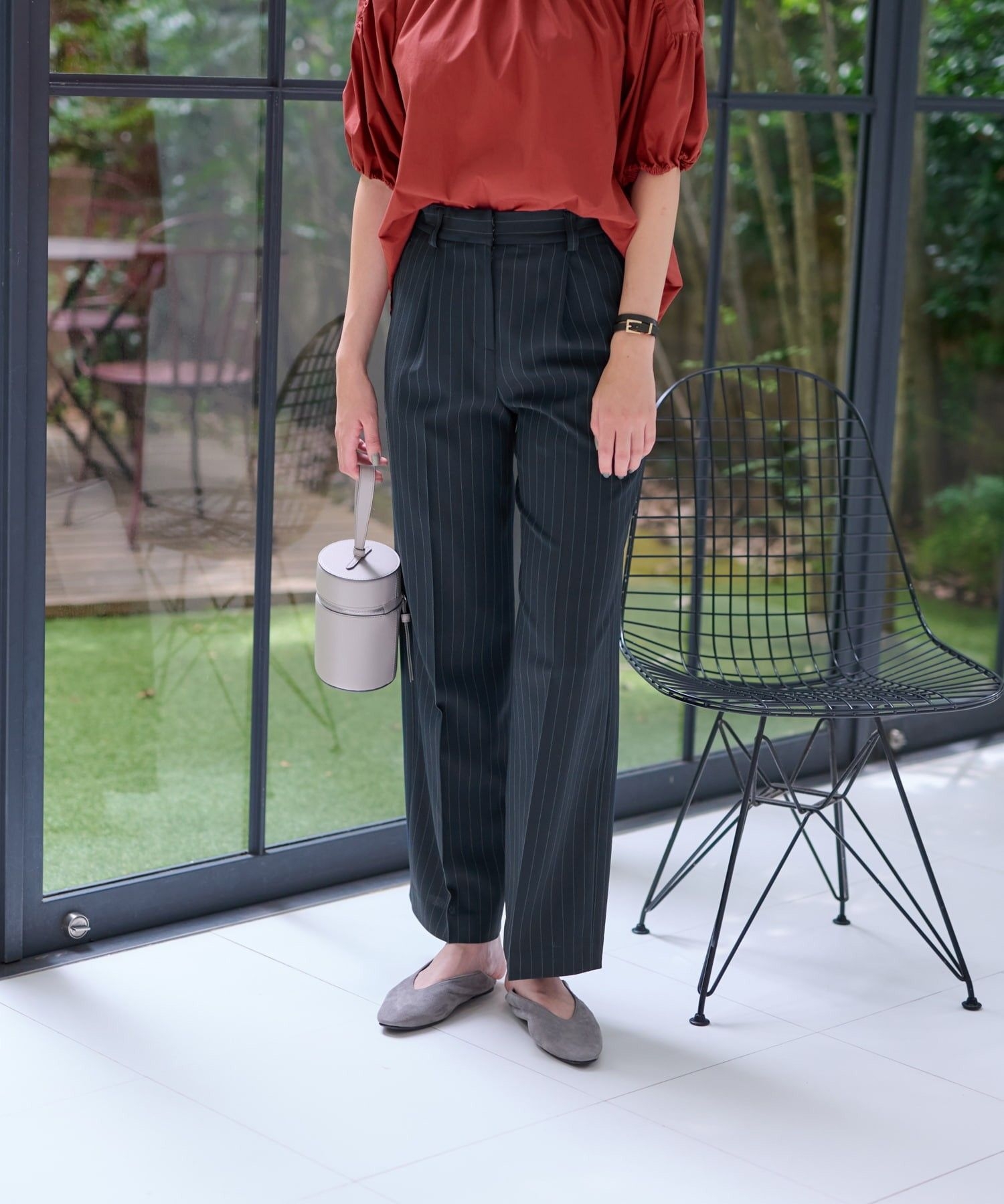 洗える 後ろウエストゴムストライプパンツ|キャラ・オ・クルス