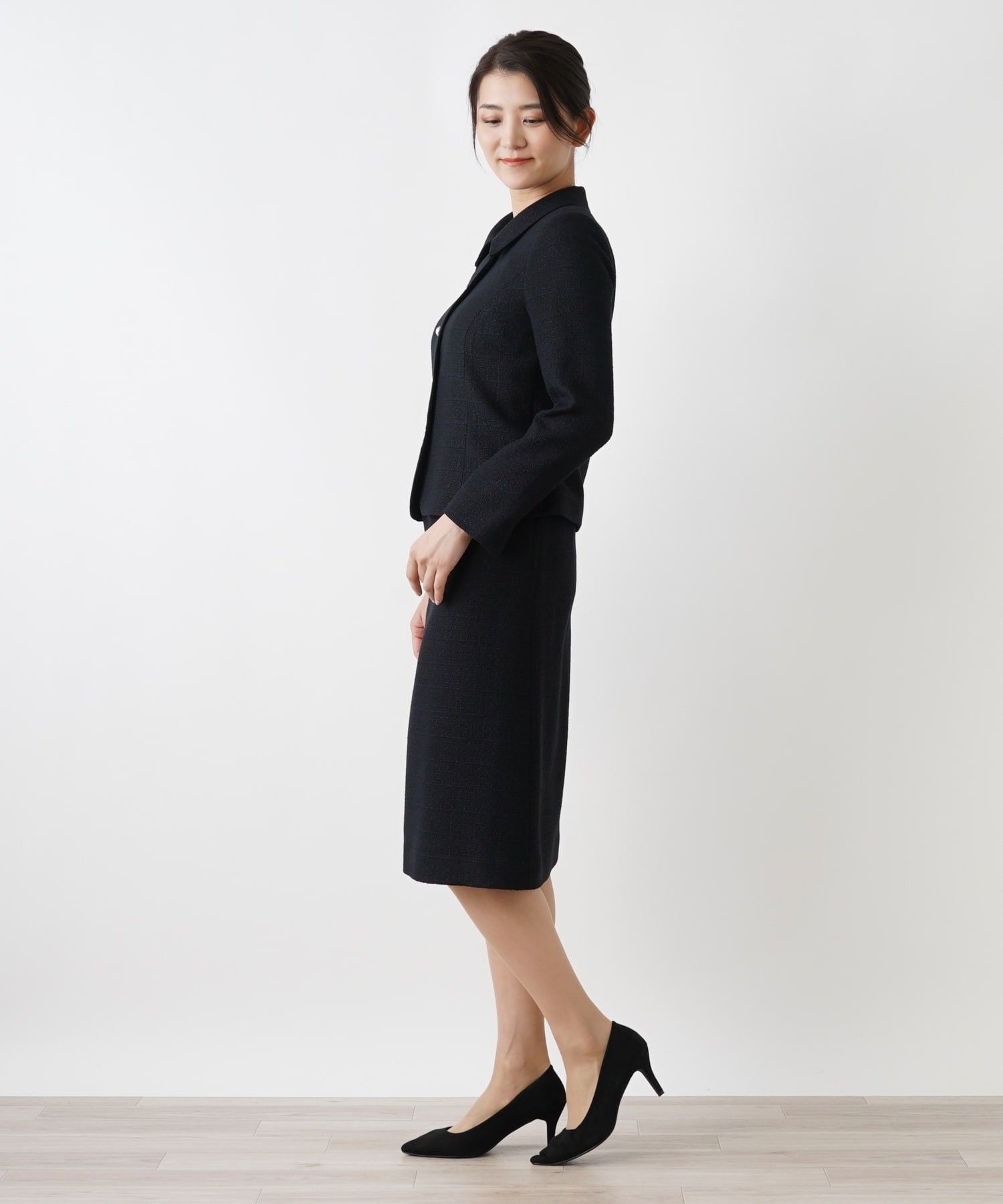 や*)様 LANVIN COLLECTION ブラックワンピース パールボタン ブラック