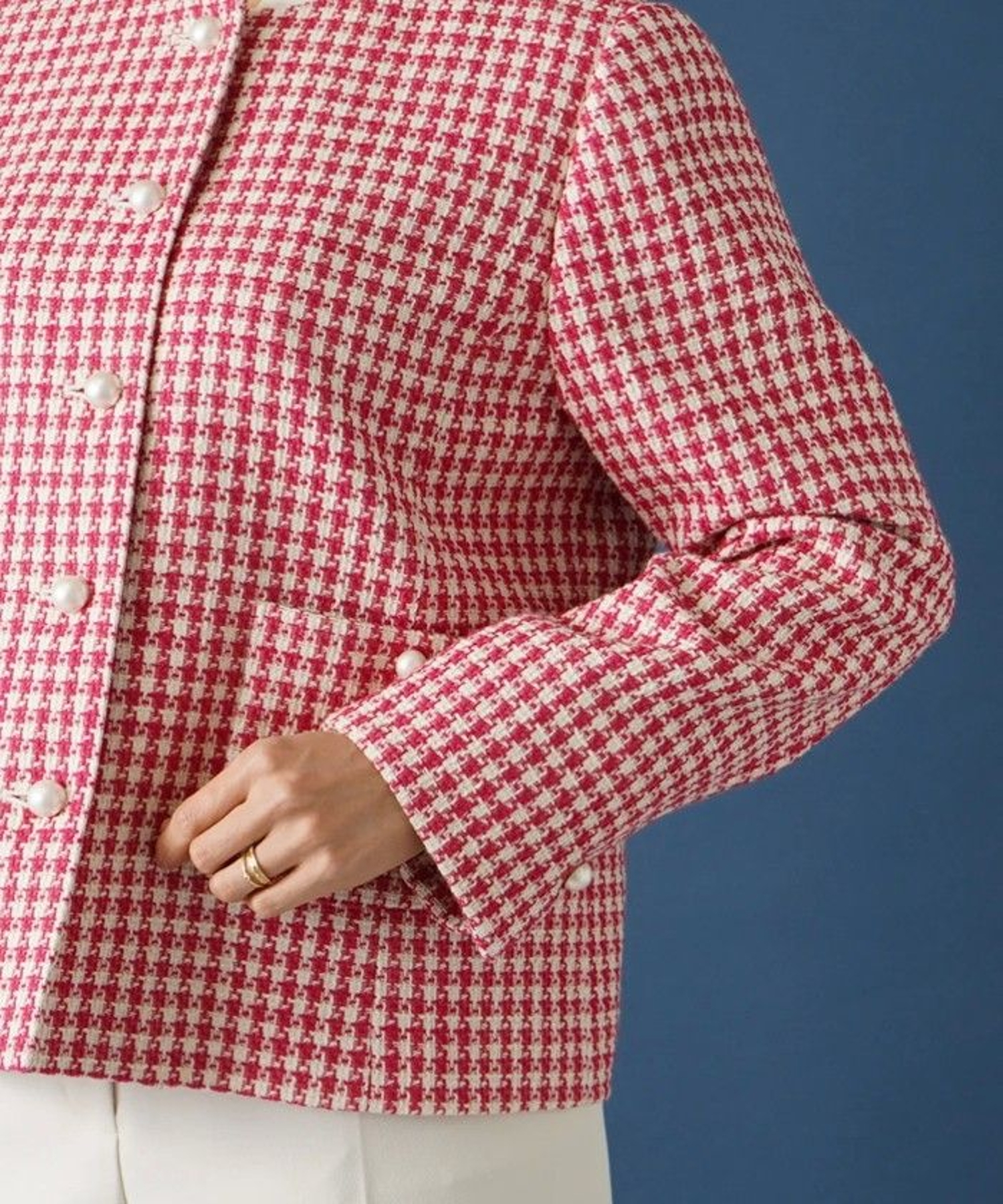 千鳥格子柄ノーカラージャケット|レリアン プラスハウス | レリアン