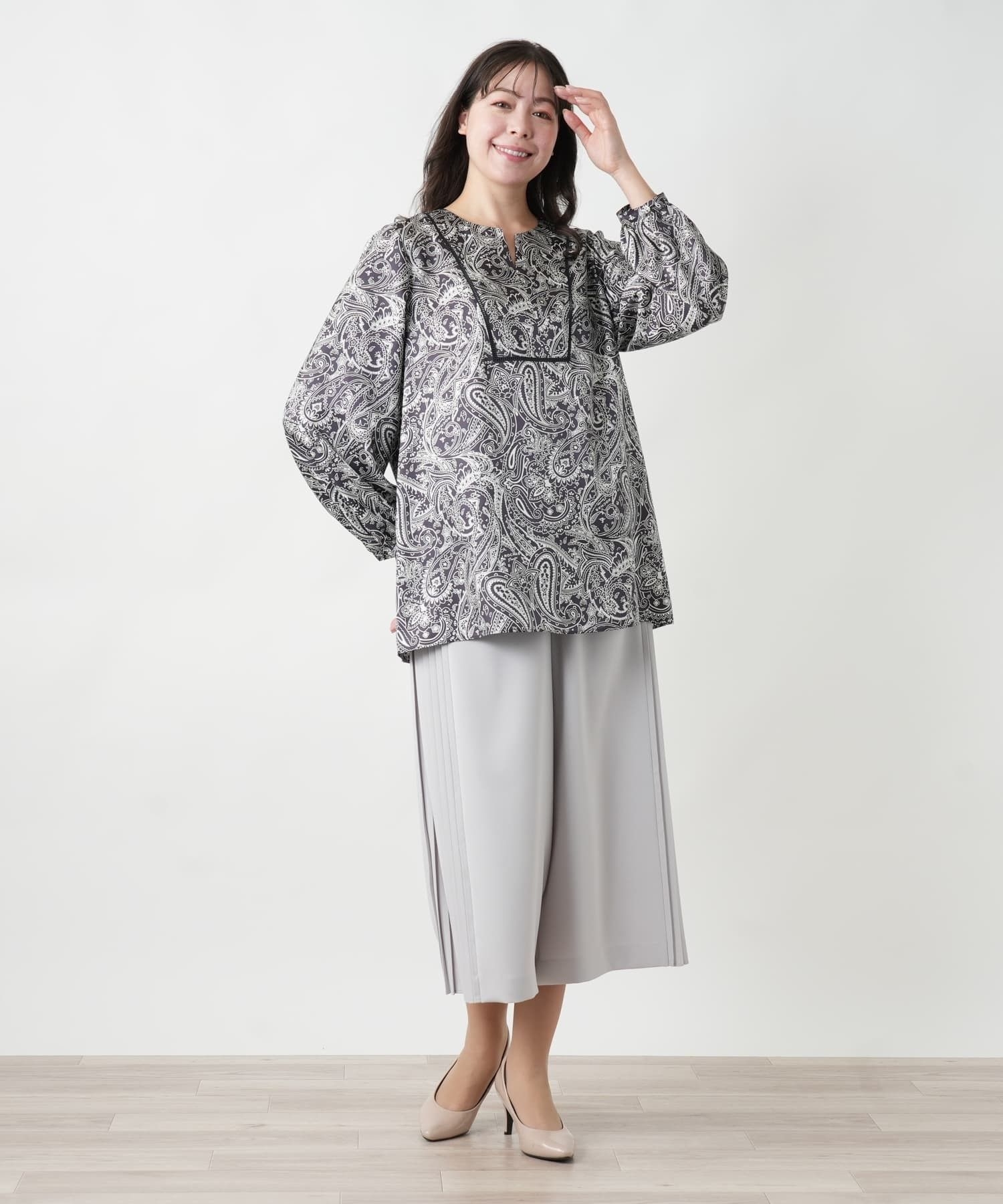 店舗人気】【ウォッシャブル】ペイズリー柄ブラウス|レリアン プラス