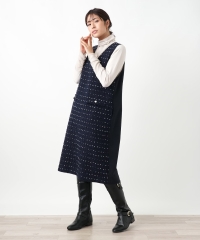 ドットツイードジャンパースカート【セレモニー】【Leilian WHITE