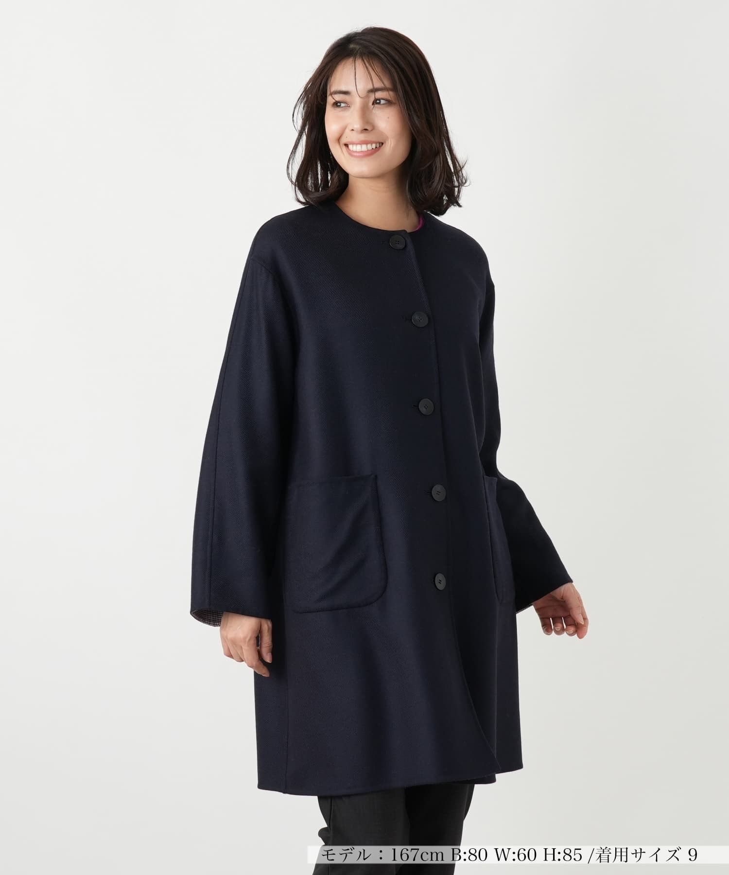 リバーシブルノーカラーコート【Leilian WHITE LABEL】|レリアン