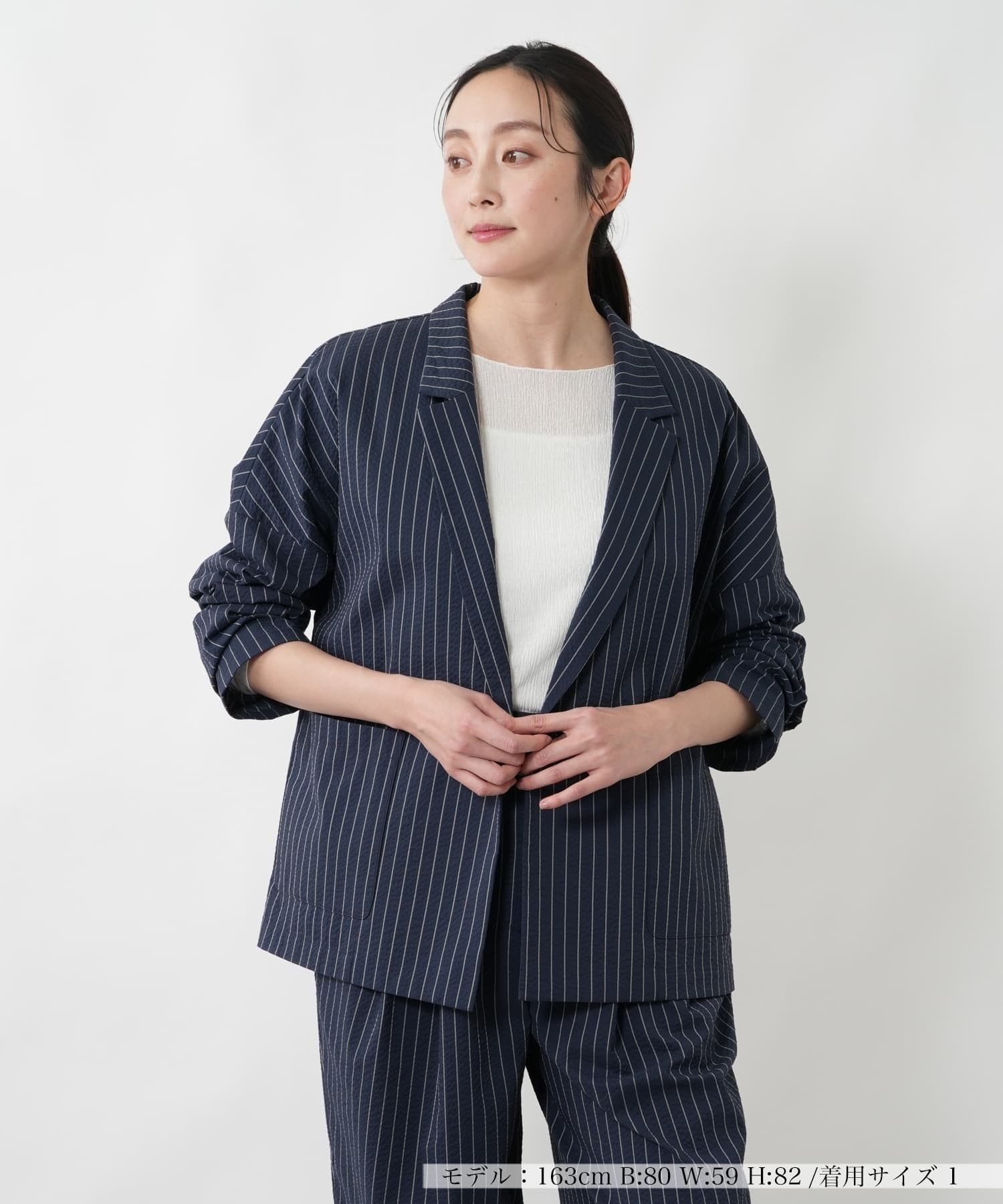 セットアップ対応】ピンストライプ柄ジャケット【NEMIKA】|ネミカ