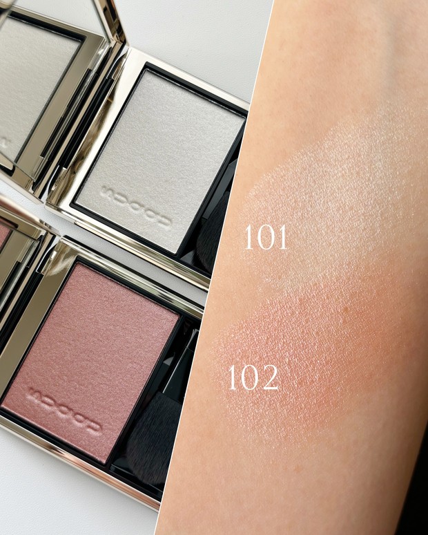 SUQQUの限定ハイライターを全色スウォッチ！ ひと刷けで美しい透明感を