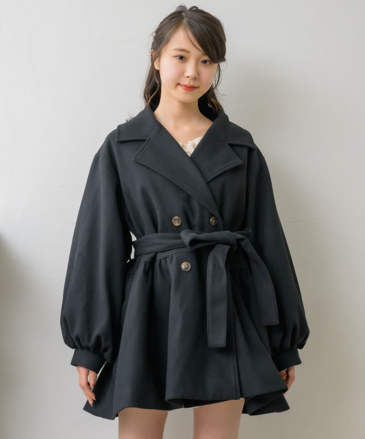 バイカラー リボンコート ブラック バイカラー リボンコート ブラック