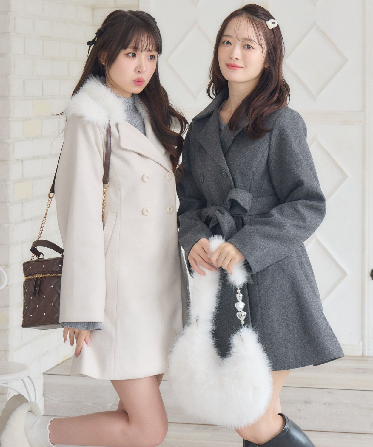 Fファー襟リボンコート|ems excite | RETRO GIRL ONLINE STORE レトロ