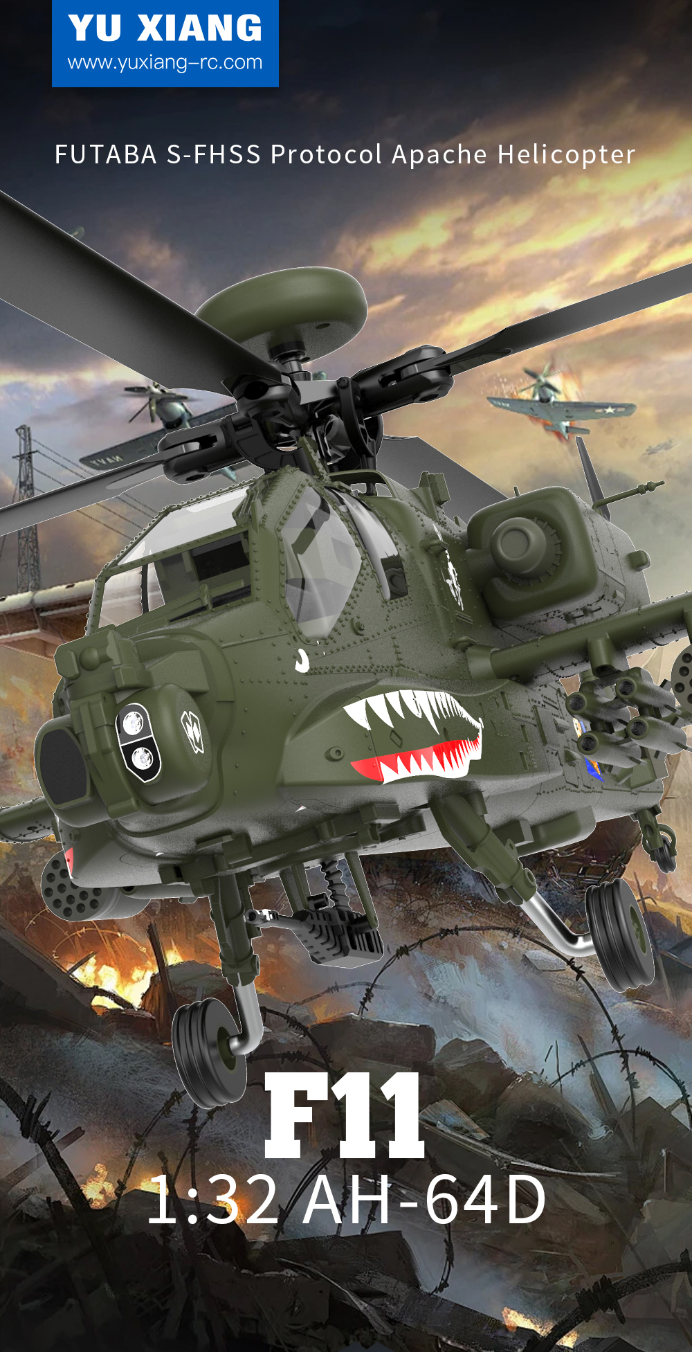YuXiang F11 Apache AH-64 3D/6G 6-Axis Gyro RC Helicopter