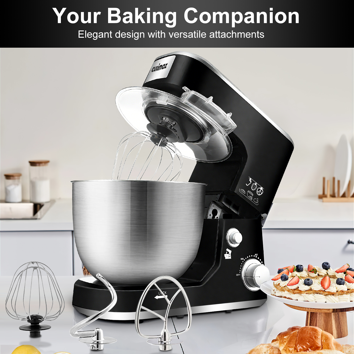 Cusimax Black Stand Mixer With 5-Quart Stainless Steel Bowl-Cusimax