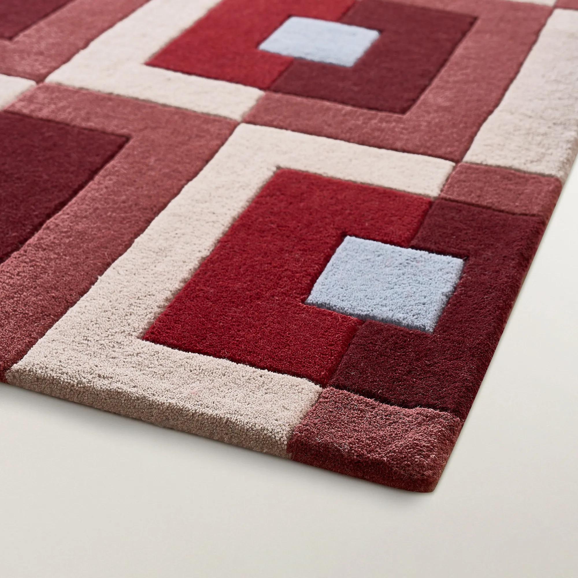 Geo Pop Wool Rug - Oxblood Red/Airy Blue