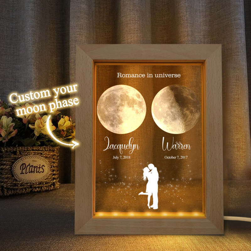 Custom Moon Phase Night Light Personalized Moon Phase Wooden Frame
