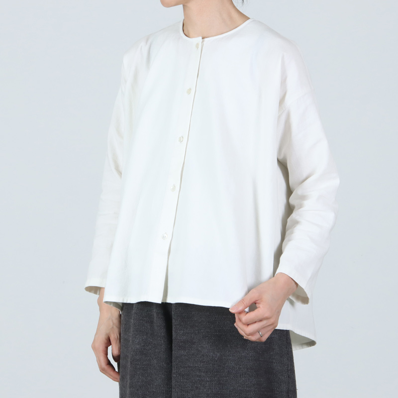 evameva (エヴァムエヴァ) cotton wool no collar shirt / コットン