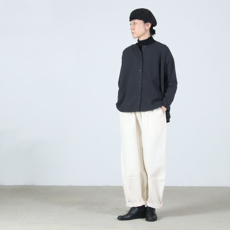 evameva (エヴァムエヴァ) cotton wool no collar shirt / コットン