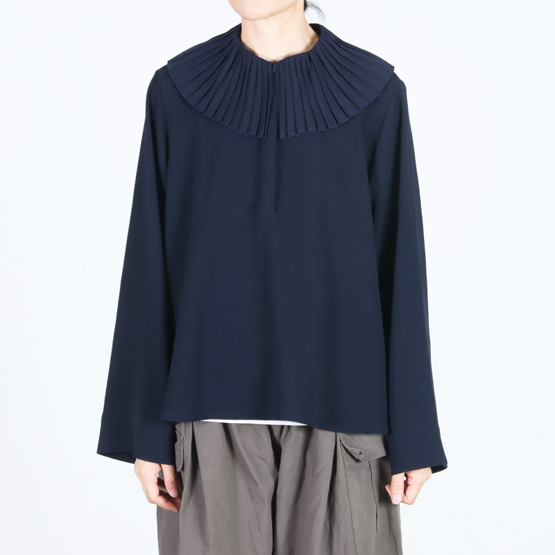 mizuiro ind (ミズイロインド) プリーツカラーシャツプルオーバー