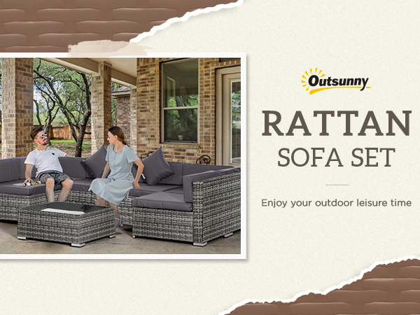 Outsunny Outdoor Wicker Conversation Set with Cushions, Gray