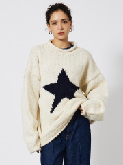 THRIFTY LOOK/スリフティールック】STAR HAND KNIT ROLLCREW /スター柄
