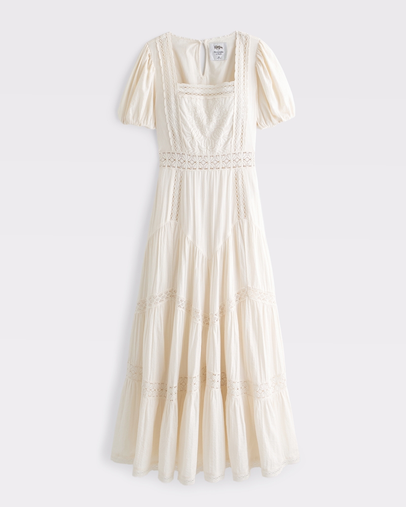 Women's Puff Sleeve Lace-Pieced Maxi Dress | Women's Abercrombie x