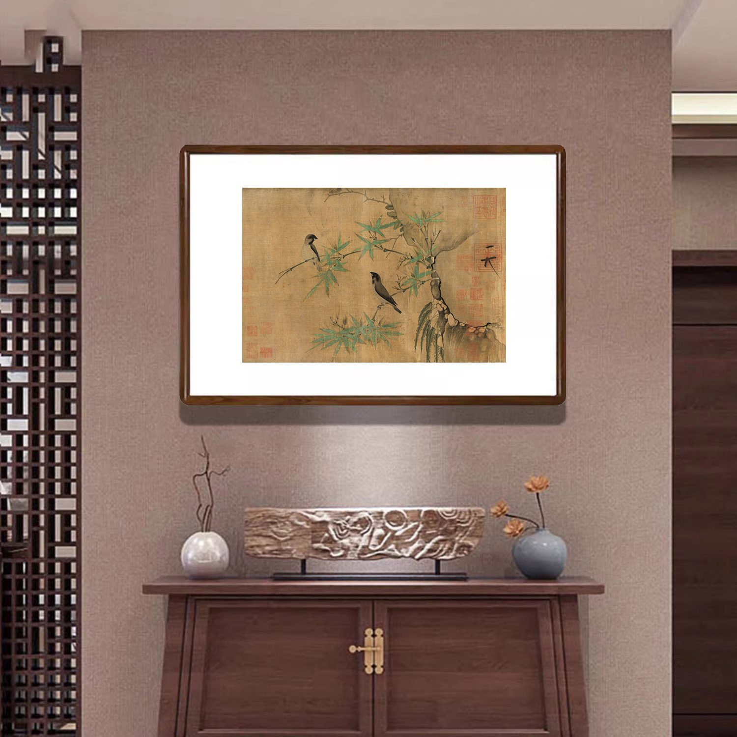 四条墨虾図 斉白石風 掛け軸 水墨画 客間・玄関装飾 国画 146×35cm