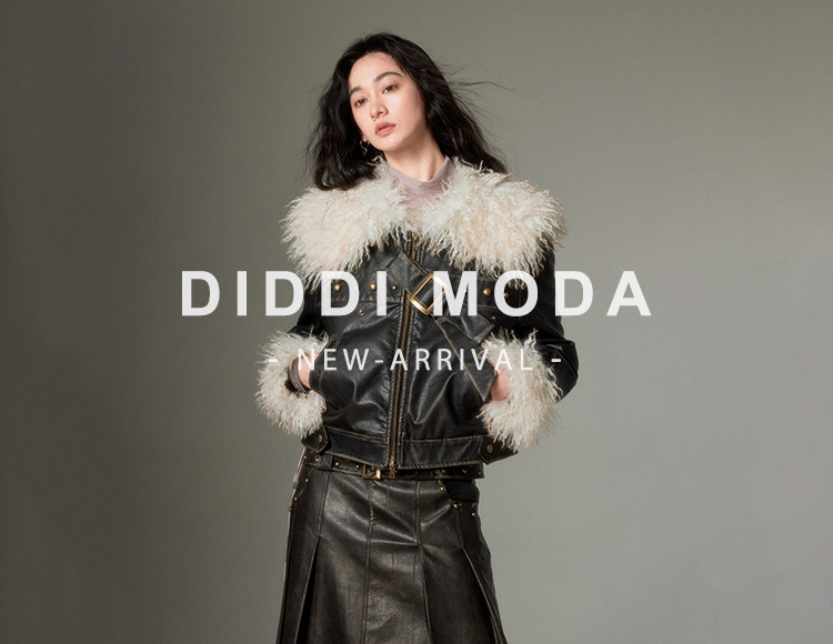 DIDDI MODA ファー付きラペルブラックレザージャケット – 個性的な