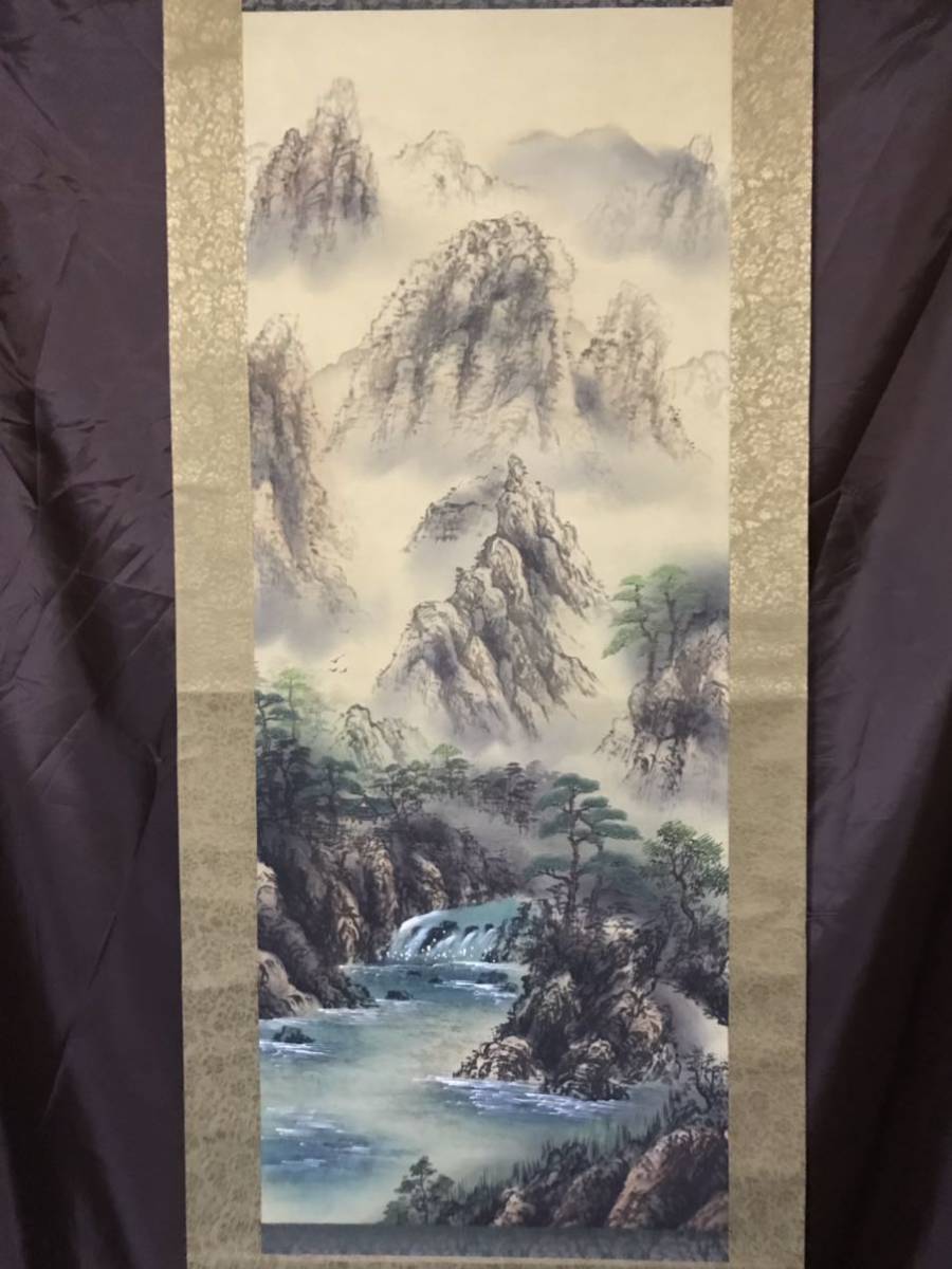 真作】観峯/雪景釣り舟図/山水図/掛軸/名家伝来/AC-241 真