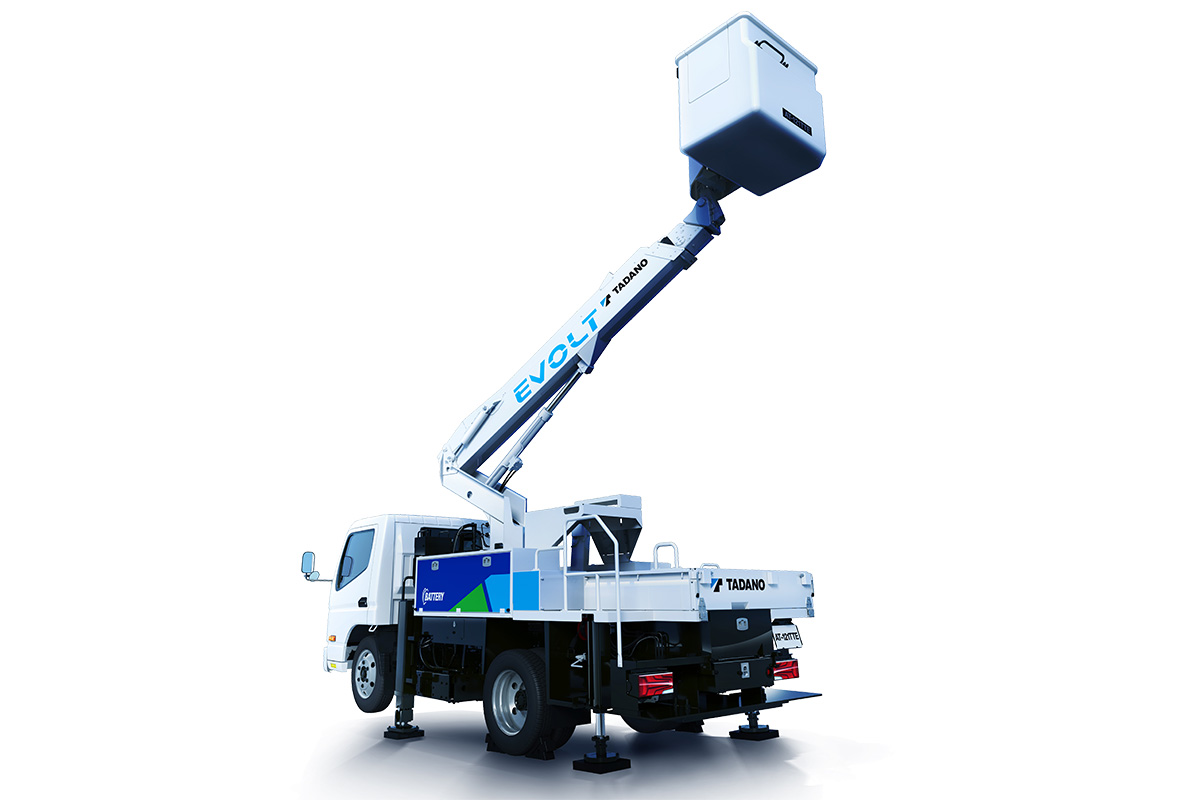 通信工事が排ガスゼロしかも静かに！ タダノがEVトラックベースのフル