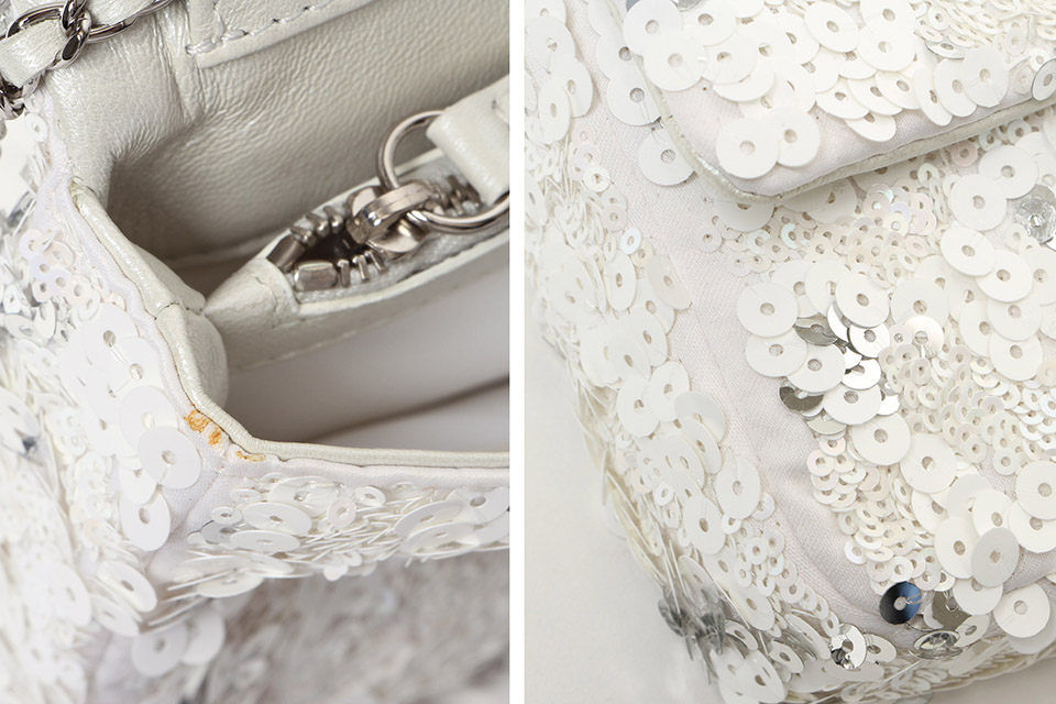 チェーンショルダーバッグ スパンコール 白/シルバー シルバー金具