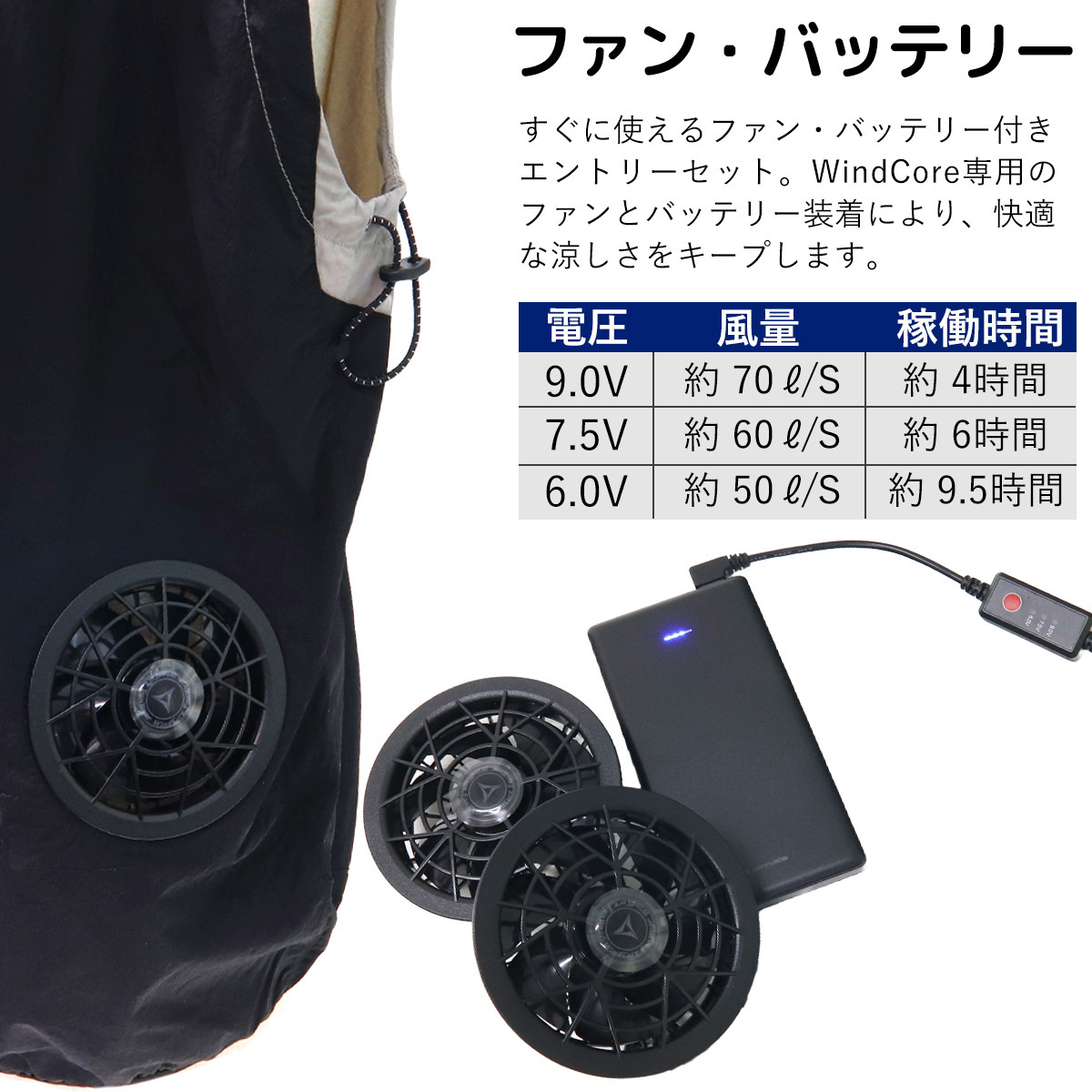 ファン バッテリー 付き 】 ワークマン WindCore ファンウェア