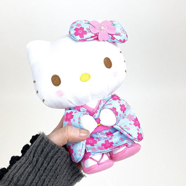サンリオ ハローキティ ぬいぐるみ 桜着物 水色 S マスコット 人形