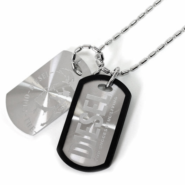 ディーゼル DIESEL ネックレス ダブルプレート メンズ シルバー