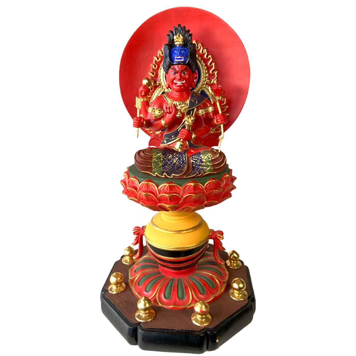 愛染明王 彩色 31.5cm 金泊 極彩色仕上げ 仏像 恋愛 愛情 木造 彫り