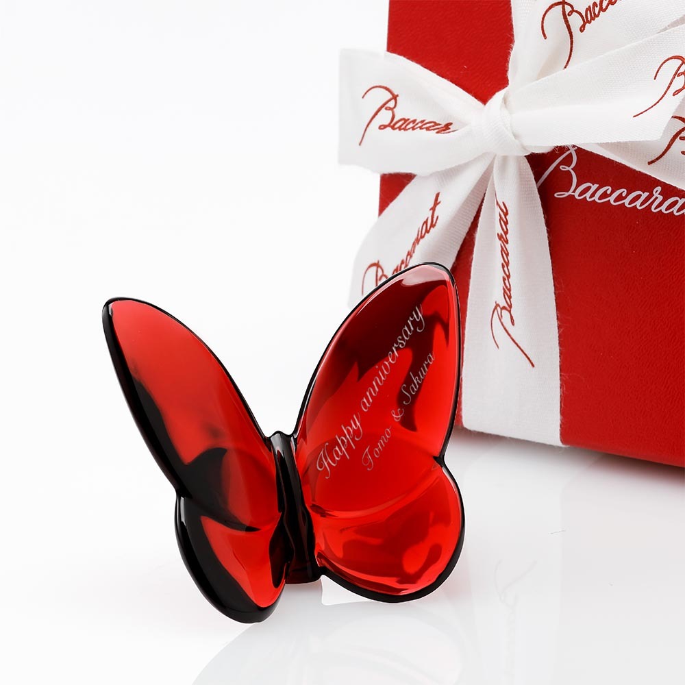 バカラ Baccarat ラッキーバタフライ レッド 名入れ彫刻代込み 赤