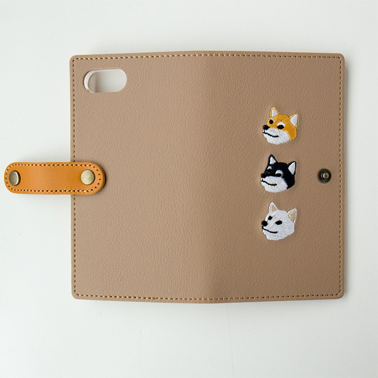 Android対応 スマホケース 手帳型 全機種対応 【 刺繍 柴犬 】 刺繍 本