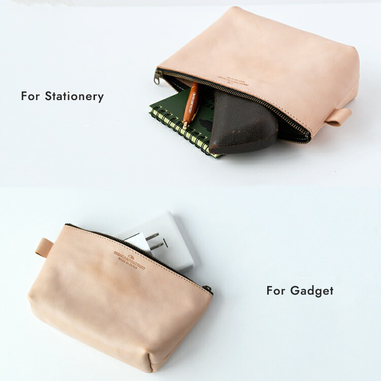 ヌメ革 マチ付き マルチポーチ 本革 レザー 大容量 ポーチ ガジェット