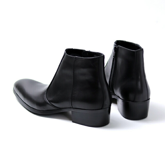 ヒールブーツ 本革 ヒールアップ シークレットブーツ ポインテッド