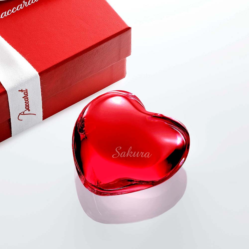 Baccarat バカラ ハート ペーパーウェイト レッド 名入れ彫刻代込み 名