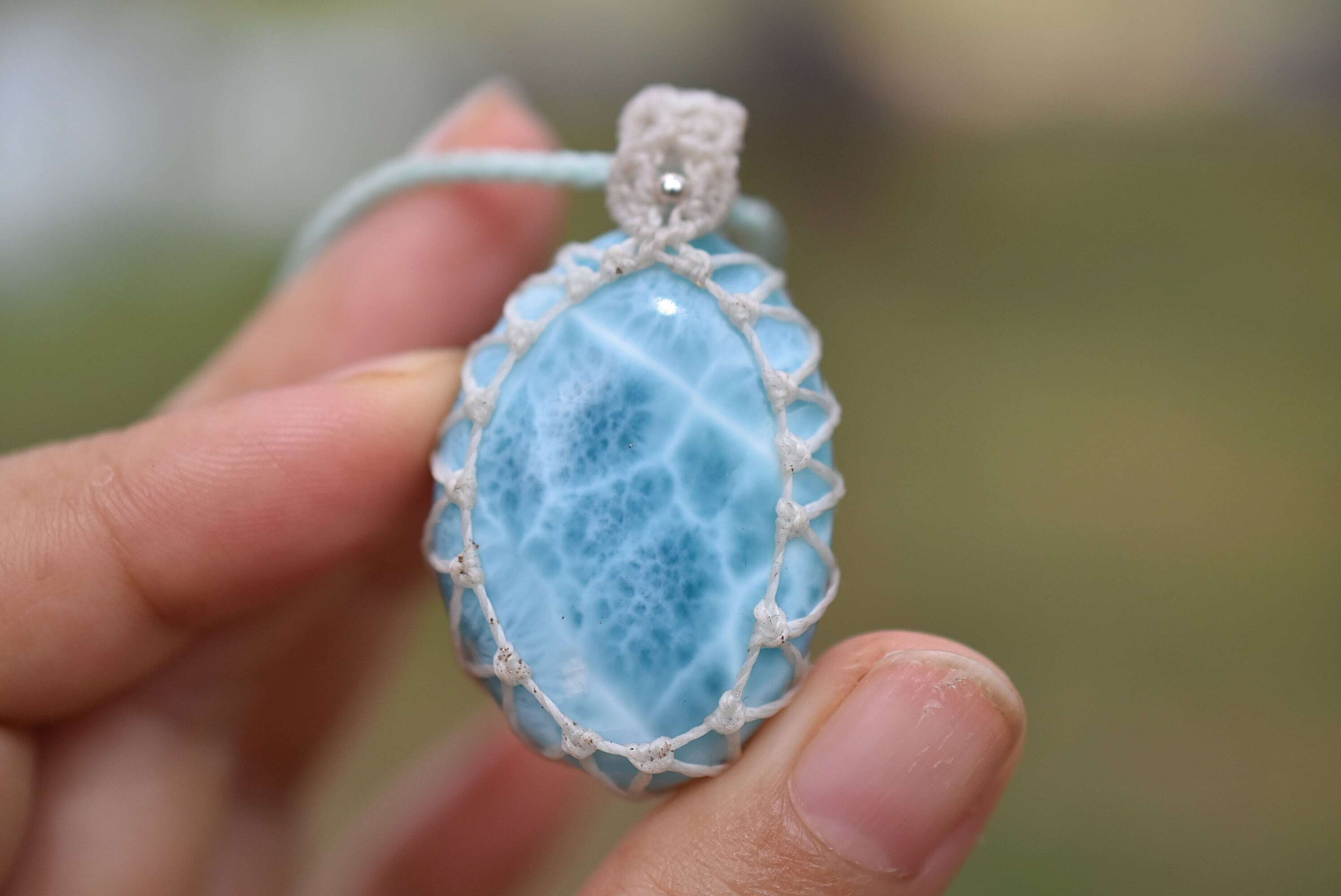 泡のしずく☆ラリマー マクラメネックレス 1203 天然石 一点もの