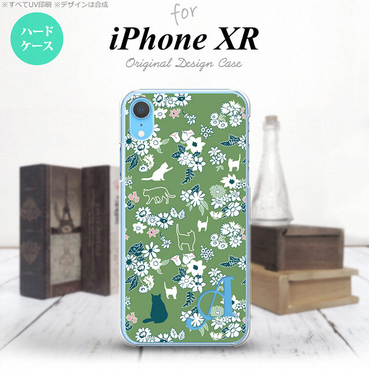 iPhoneXR iPhone XR スマホケース ハードケース 猫 花 緑 +