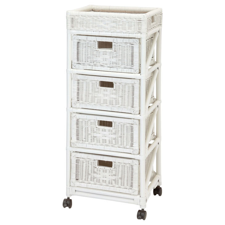 天然籐 ラタン ランドリー チェスト ランドリーラック スリム 4段