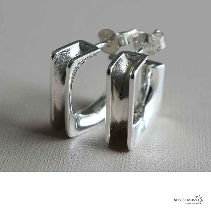 スクエアピアス シルバー925 フープピアス スタッドピアス 両耳用 2点