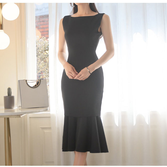 タイト ワンピース ノースリーブ ひざ丈 ブラック - 【エトワール神戸
