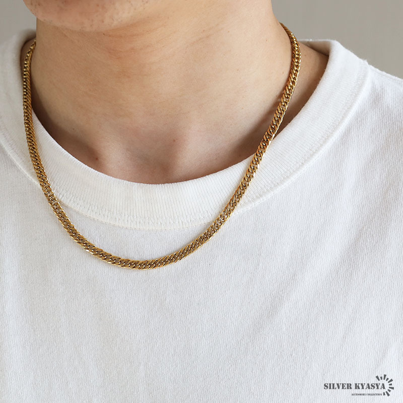 幅5mm ステンレス ダブル喜平チェーンネックレス 6面カット 18k GP IP