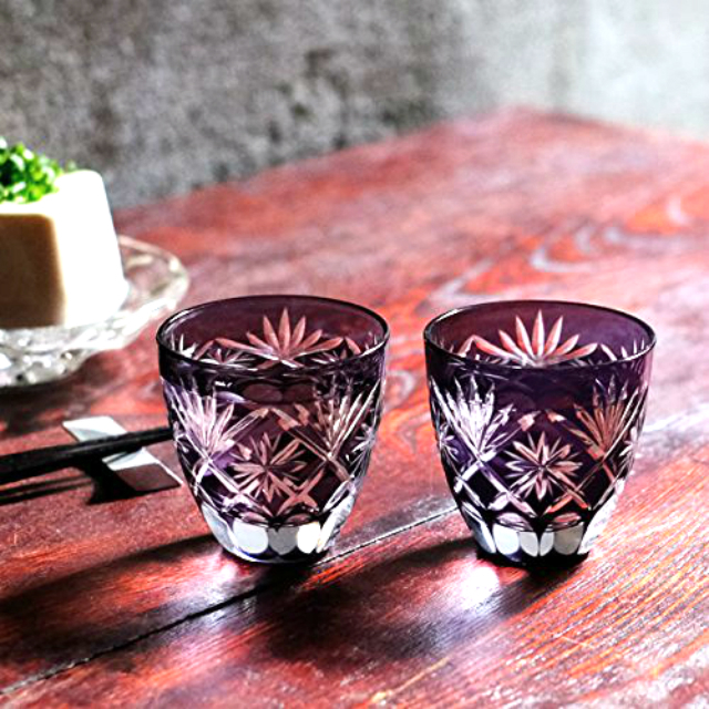 名入れなし】ぐい呑み 星切子 紫 化粧箱付 江戸切子 田島硝子 日本製