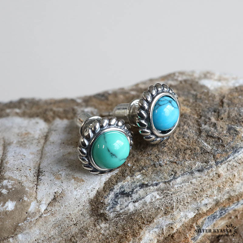 シルバー925素材 銀縄 ターコイズピアス メンズ シルバーピアス