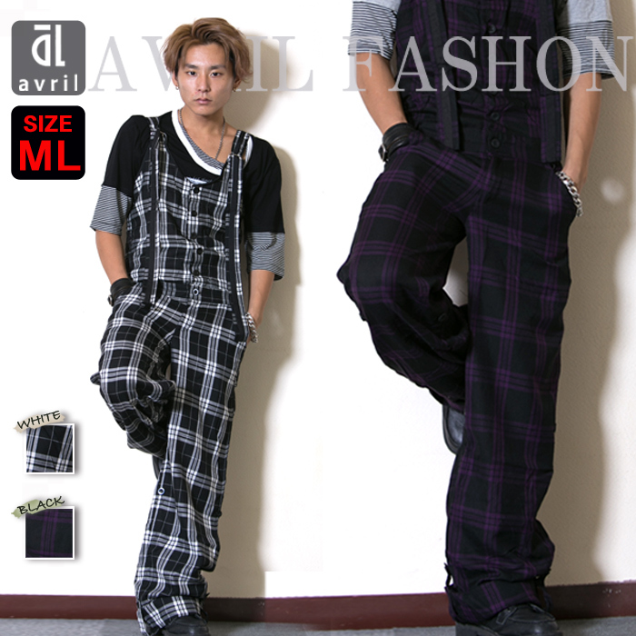 オーバーオール メンズ チェック 3way フロントZIP サロペット カーゴ