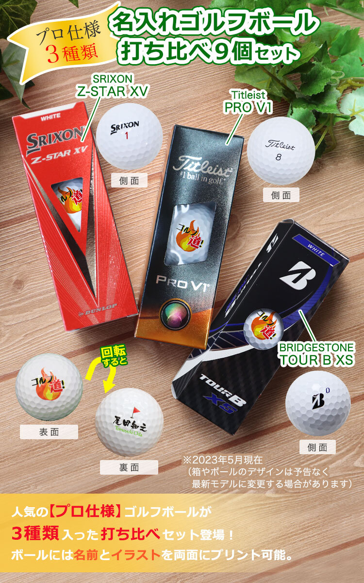 即日対応可＞ 名入れ ゴルフボール 【プロ仕様3種類】打ち比べ9個