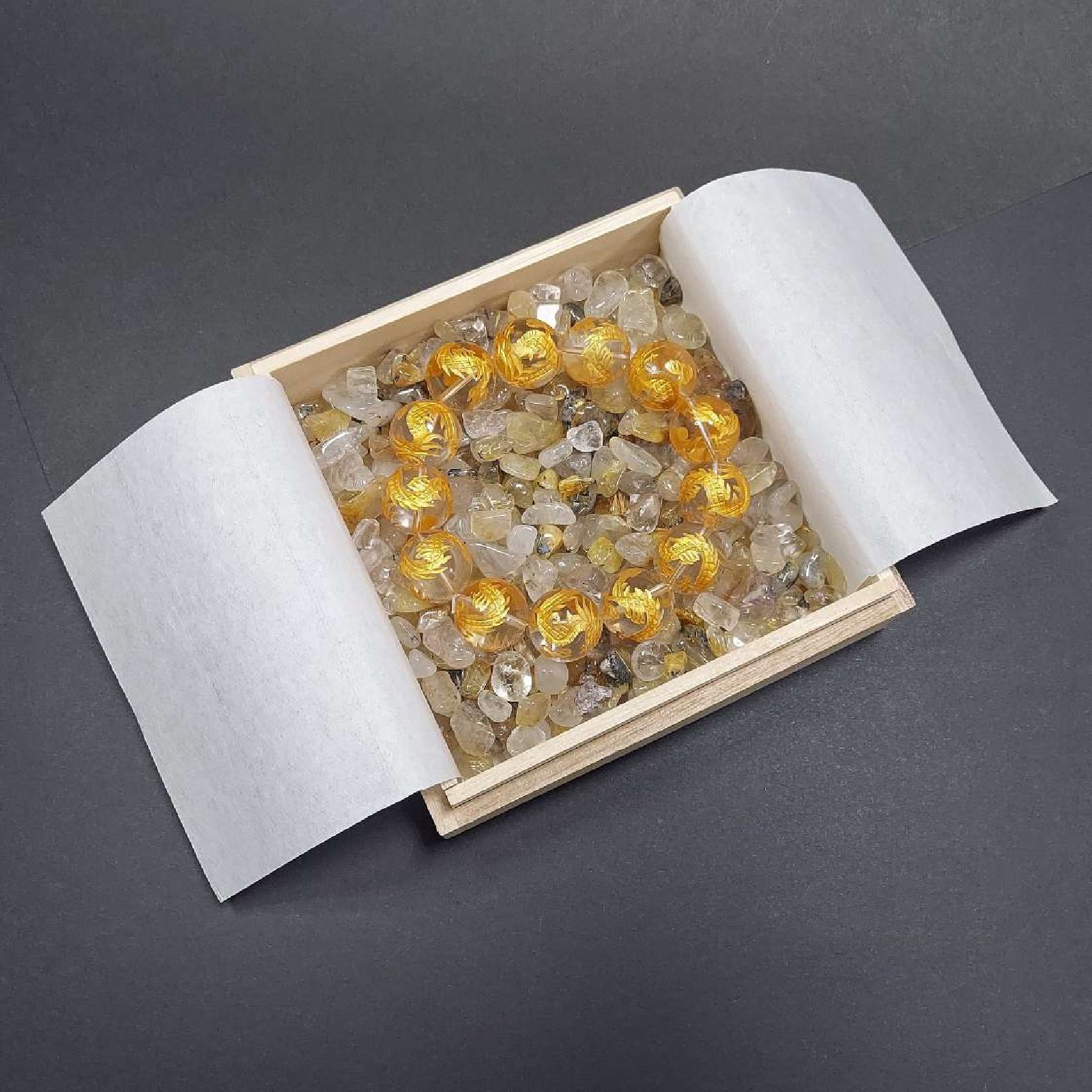 最強金運セット］祈願桐箱＆浄化さざれルチルクォーツ200g 鬼門封じ